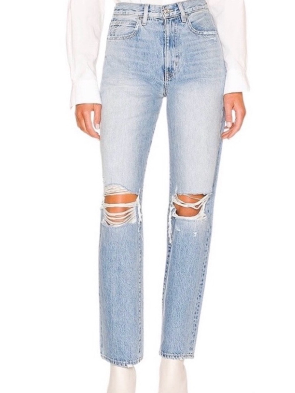 Slvrlake London ankle High-Rise Light Blue Distressed Straight-Leg Jeans